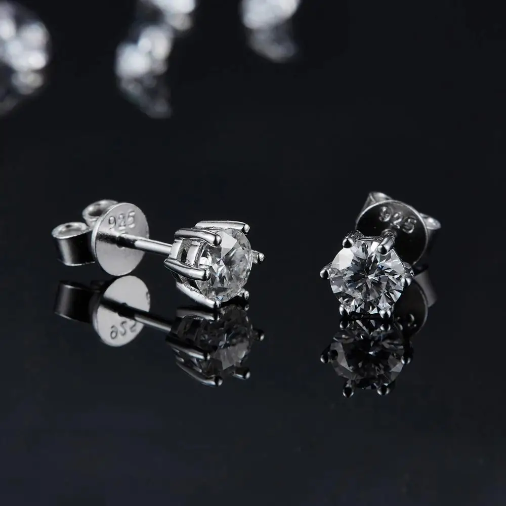 GEM'S BALLET 6 Prong Moissanite Earring 925 Sterling Silver Bright 5mm Round Stud Earrings Jewelry For Women Wedding