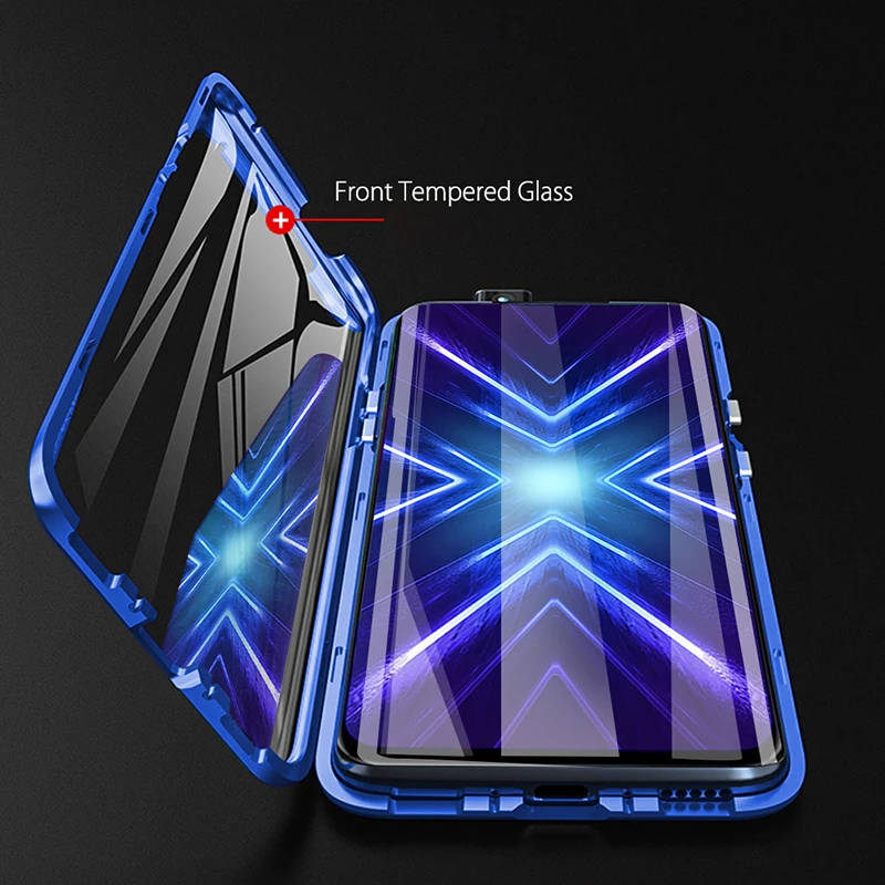 Double sided Magnetic 360 Case For Honor 20 20i 10 lite 9X 8X 30s Tempered Glass Metal Cover For huawei P20 P30 lite P40 cover