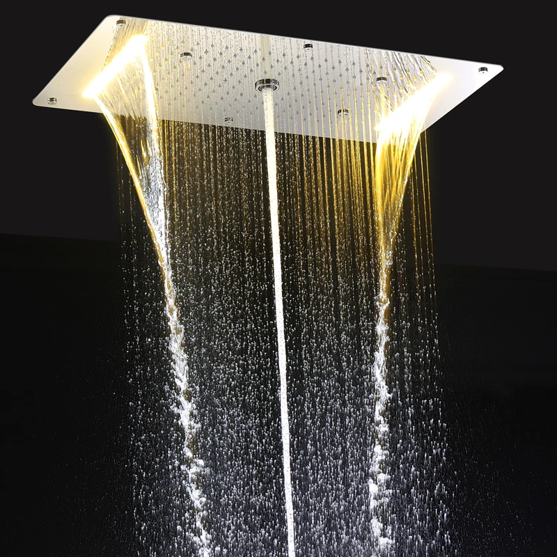 Modern LED Ceiling ShowerHead Embedded Massage Rainfall Waterfall Shower Faucet Bathroom Accessories Big Overhead Panel700*380MM