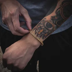 BALI STAINLESS STEEL FOXTAIL FRANCO CHAIN BRACELET FOR MEN JEWELRY 6-6.7MM WIDE