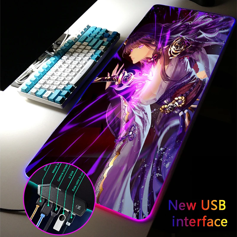 

Игровой коврик для мыши MRGLZY Genshin Impact Baal RGB, коврик для мыши со светодиодной подсветкой и 4 портами, большой коврик для компьютерных игр, компьютерный коврик для мыши Csgo