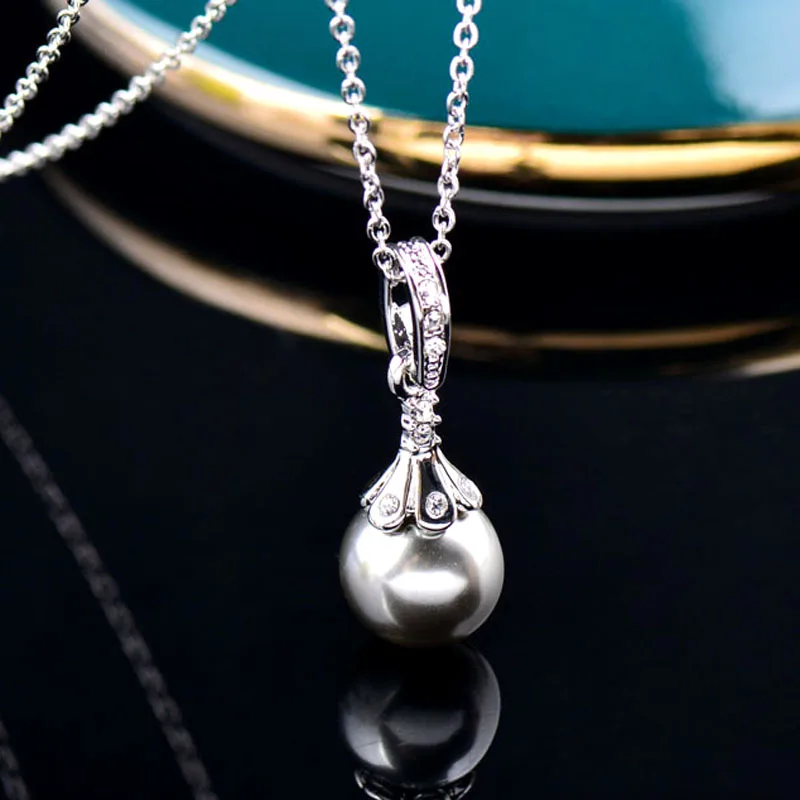 LEEKER Fashion accessories Gray White Imitation Pearl Stainless steel Pendants Necklace For Women Silver Color Chain ZD1 LK2