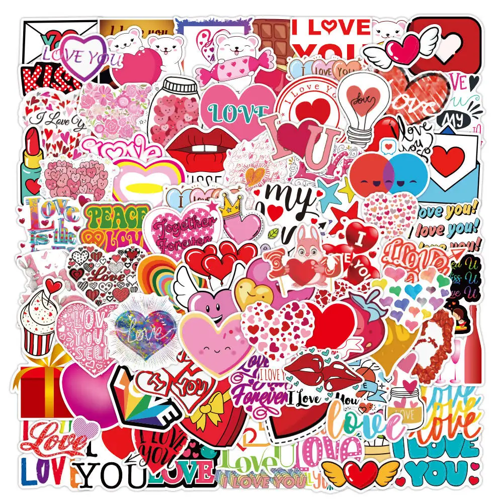 50/100pcs Valentine Stickers For Notebook Car Laptop Scrapbooking Material Adesivos Craft Supplies Vintage Pink Love Sticker