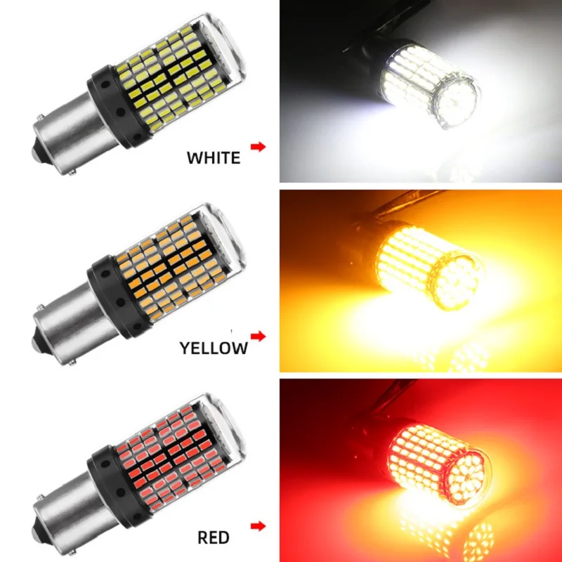 1pcs  S25 Canbus 1156 BA15S P21W BAU15S PY21W T20 7440 W21W LED Bulbs 3014 144smd Error Free Turn Signal Lights Brake lamp 12V