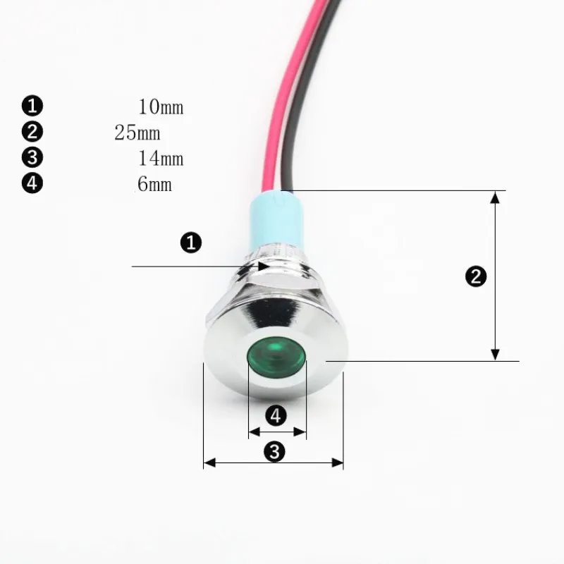 1 قطعة 10 مللي متر شقة رئيس LED مؤشر معدني ضوء 10 مللي متر مصباح إشارة مقاوم للماء 6 فولت 12 فولت 24 فولت 220 فولت مع سلك أحمر أصفر أزرق أخضر أبيض