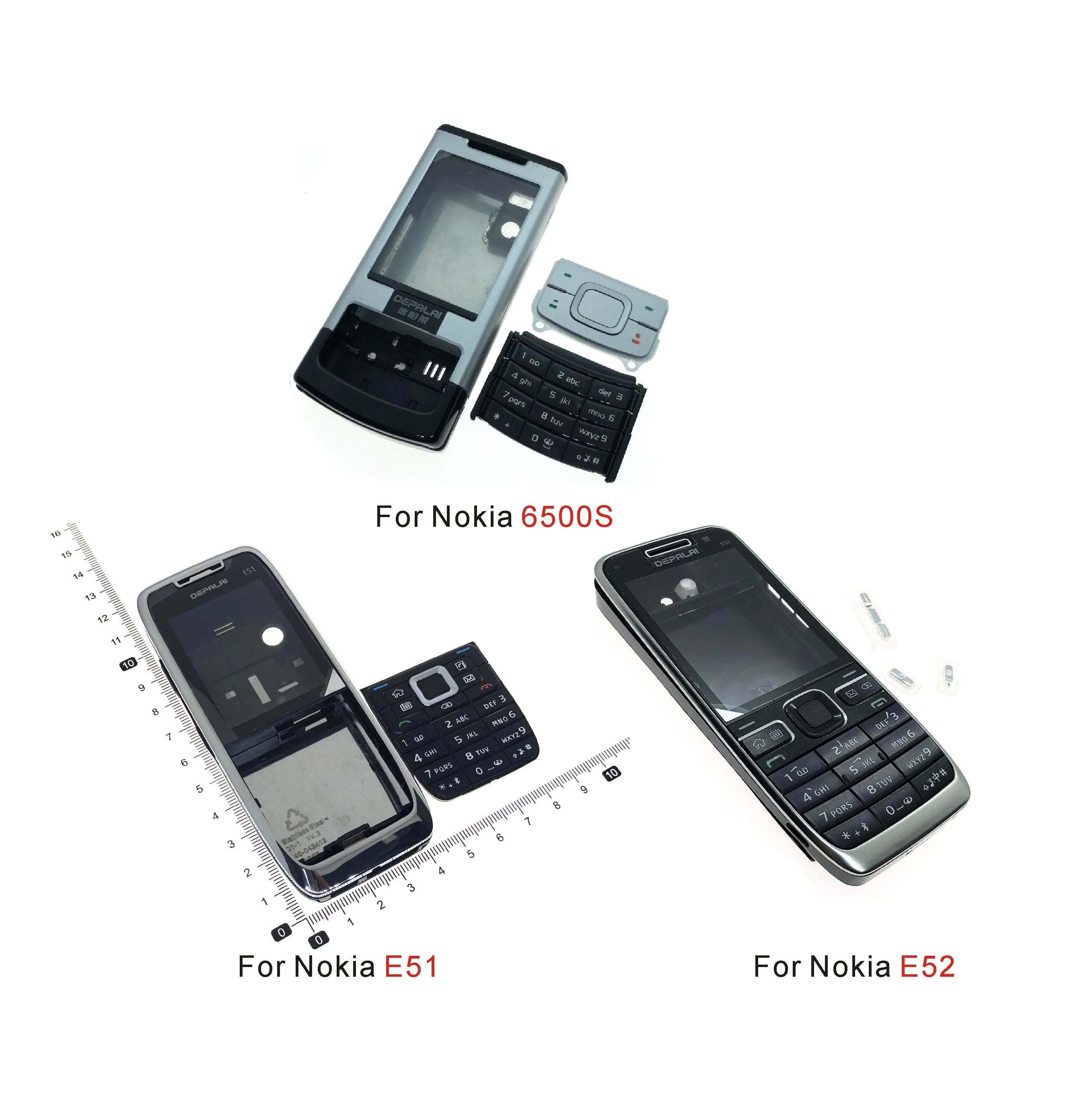 

For Nokia 6500S E51 E52 6700c Housing Cover Battery Back Cover English Complete front Keyboard Case black silver