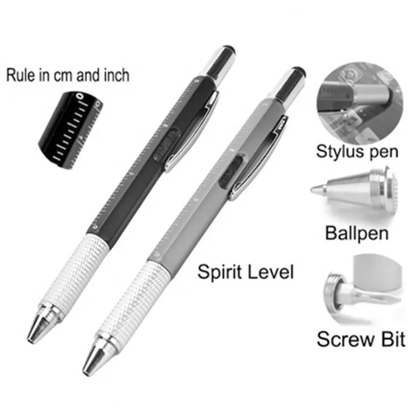 Multi function ballpoint pen. Screwdriver, tool, caliper, level, scale, ballpoint pen, capacitance, advertisement