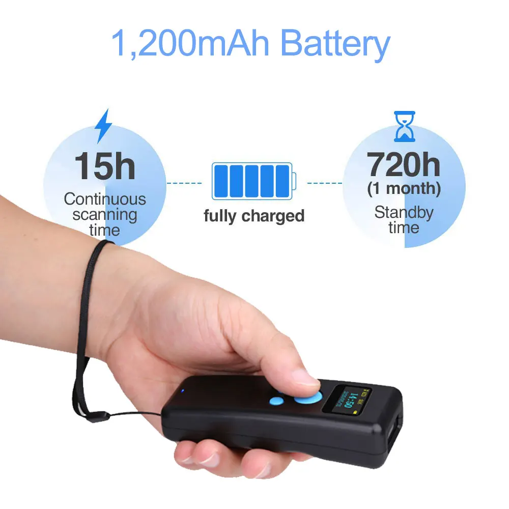 Portable 1D 2D Barcode Scanner Handheld Mini Bluetooth Scanner 2.4G Wireless with Display for Expressman Mobile Phone QR