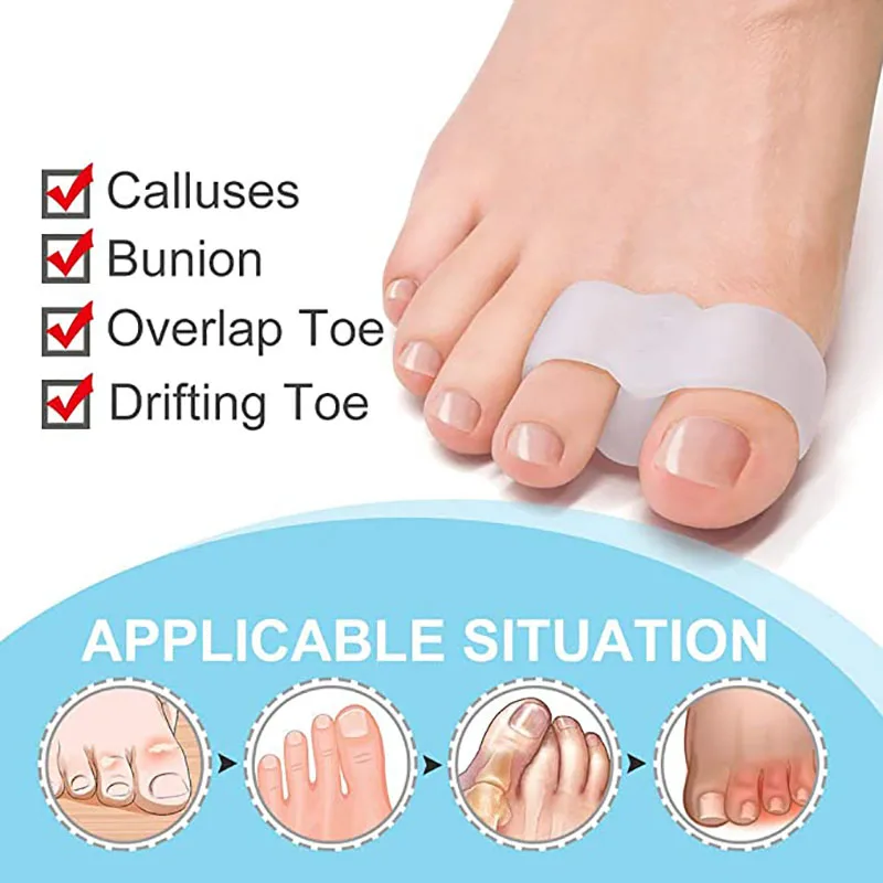 2pcs=1pair Silicone Two Hole Toe Separator Gel Foot Finger Protector Bunion Orthopedic Hallux Valgus Guard Straightener Pedicure