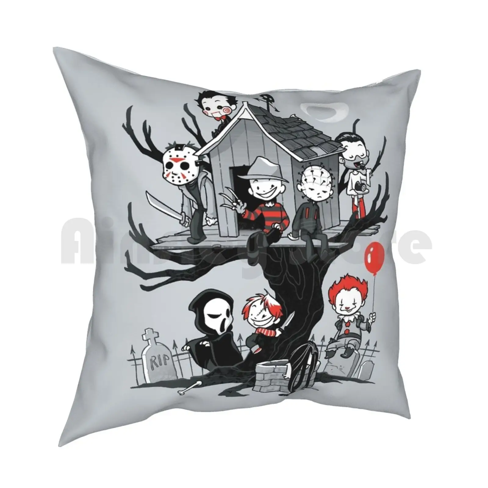 Horror House Pillow Case Printed Home Soft Throw Pillow Horror Pinhead Red Balloon Scary Clown Cute Tree Dark Humour