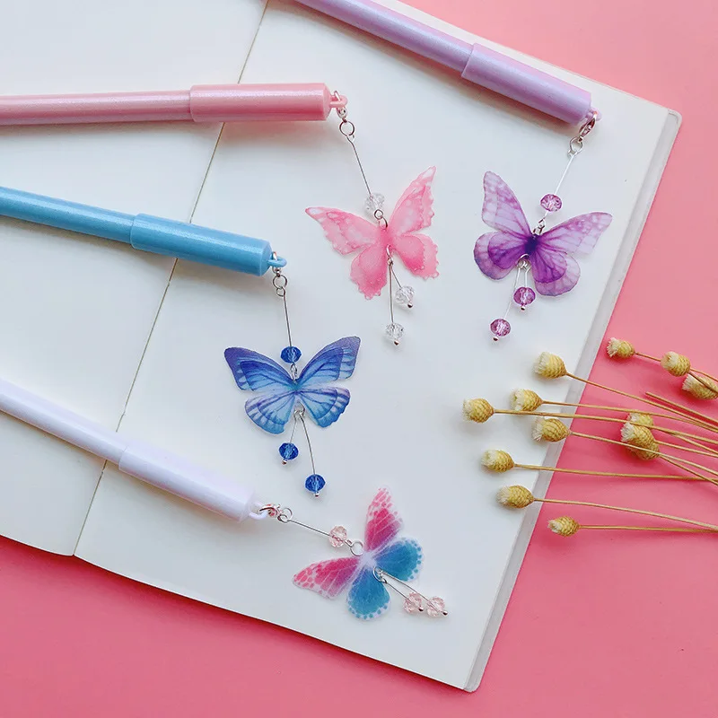 50pcs/set Pendant Butterfly Gel Pen Butterflies Gel Pen Wholesale Novelties Stationery Wholesale Girls Kids Gel Pen Cute