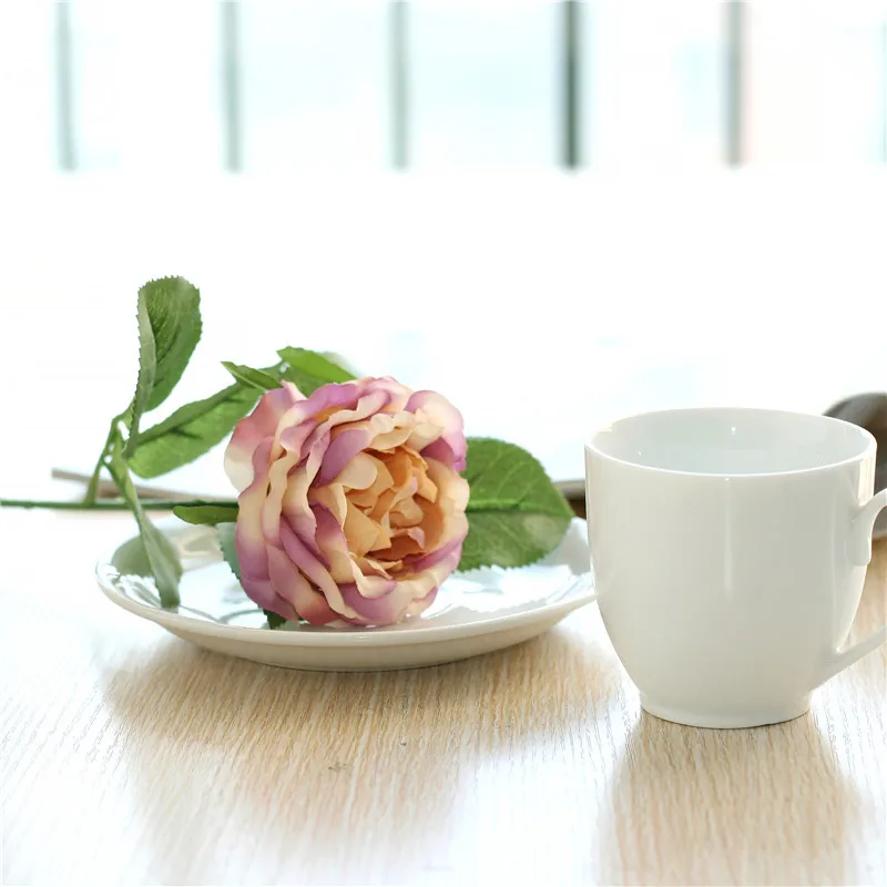 YO CHO-ramo de rosas de seda, una sola rama, flor de boda Artificial, Rosa Blanca, decoración de boda para fiesta en casa