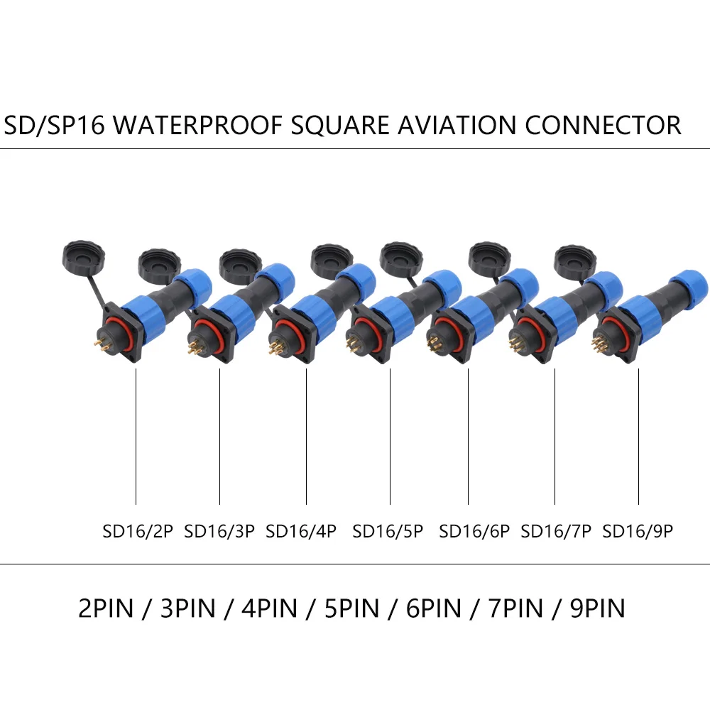 10sets/lot IP68 Waterproof SD16 Aviation Plug Socket Male + Female 2/3/4/5/6/7/9 Pins IP68 SP16 M16 16mm Aviation Connector