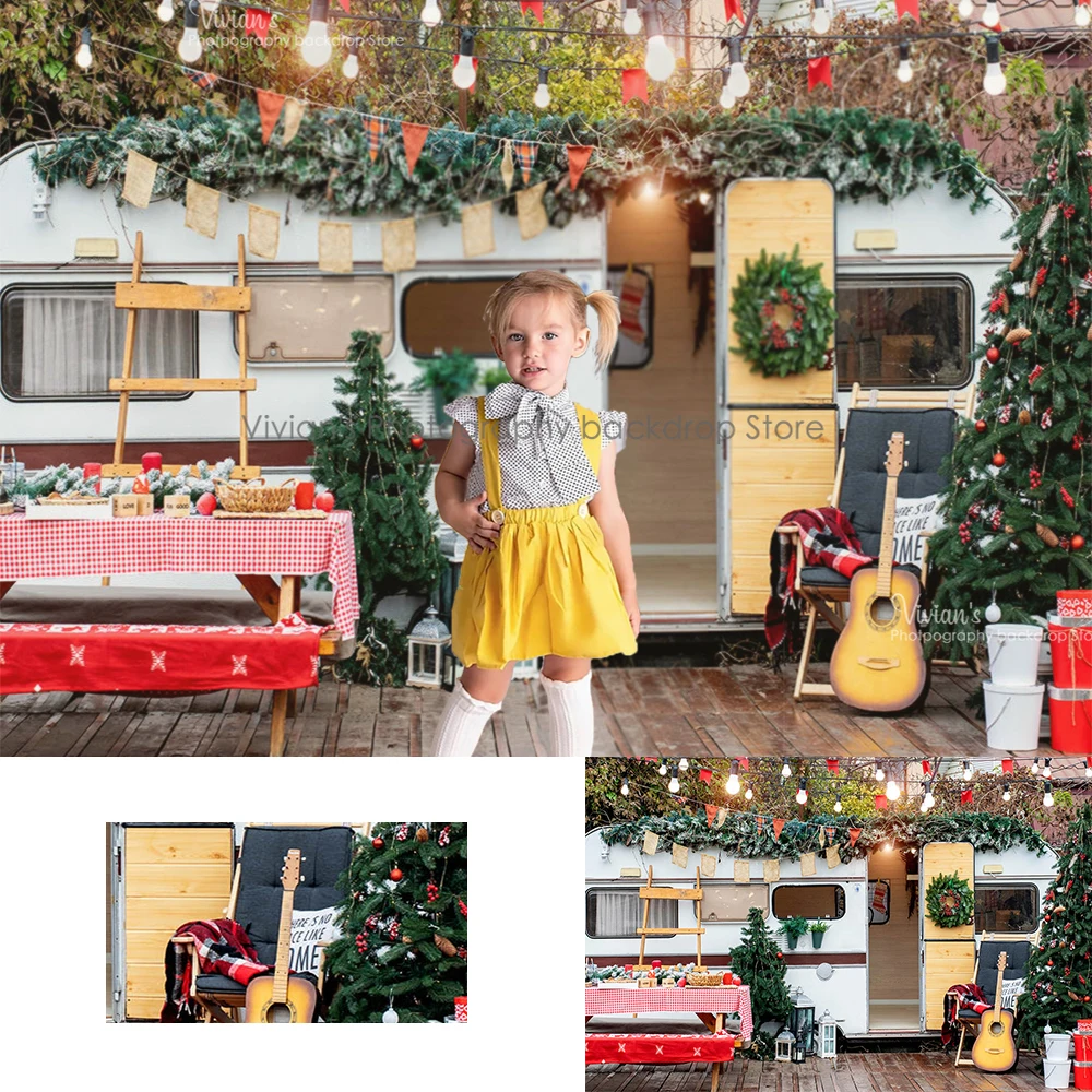 Camping Christmas Photography Backdrop Kids Adult Photo Bus Lunch Guitar Decor Newborn Baby Portrait Background Prop Photostudio