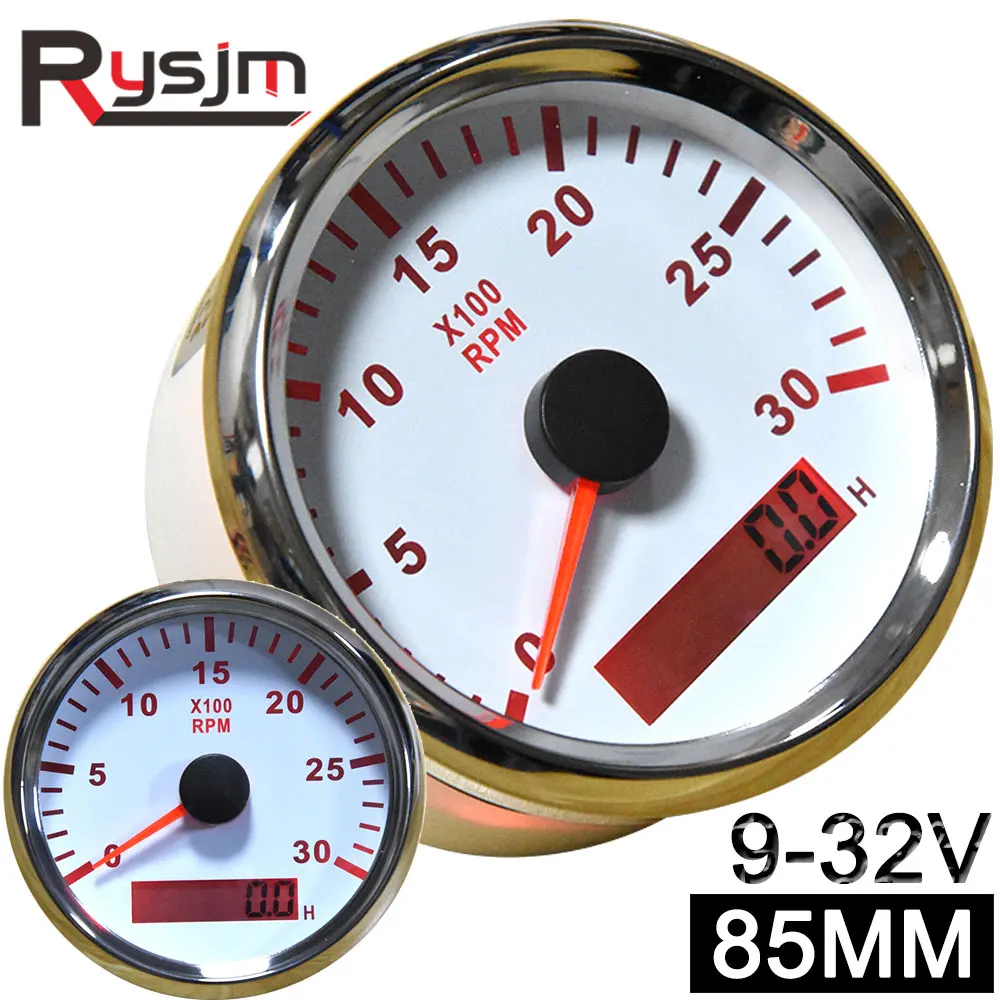 Diesel Engine Car Tachometer RPM Gauge Hour Meter REV Counter 3000RPM With Digital Hourmeter LCD Hourmeter Marine Red Backlight