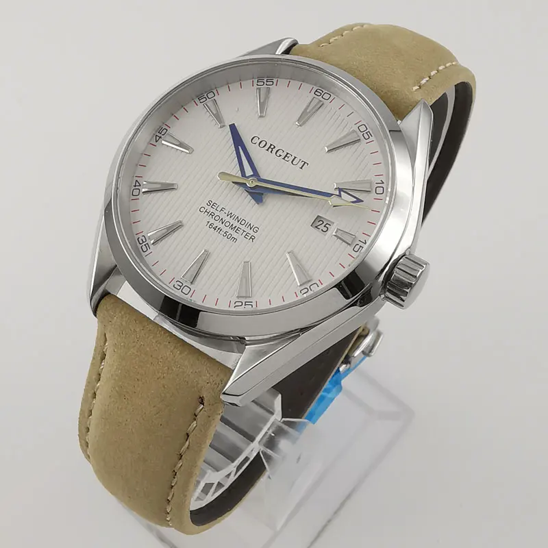 41mm men's Polished watch white dial silver marks 5ATM water resistance Automatic watch men