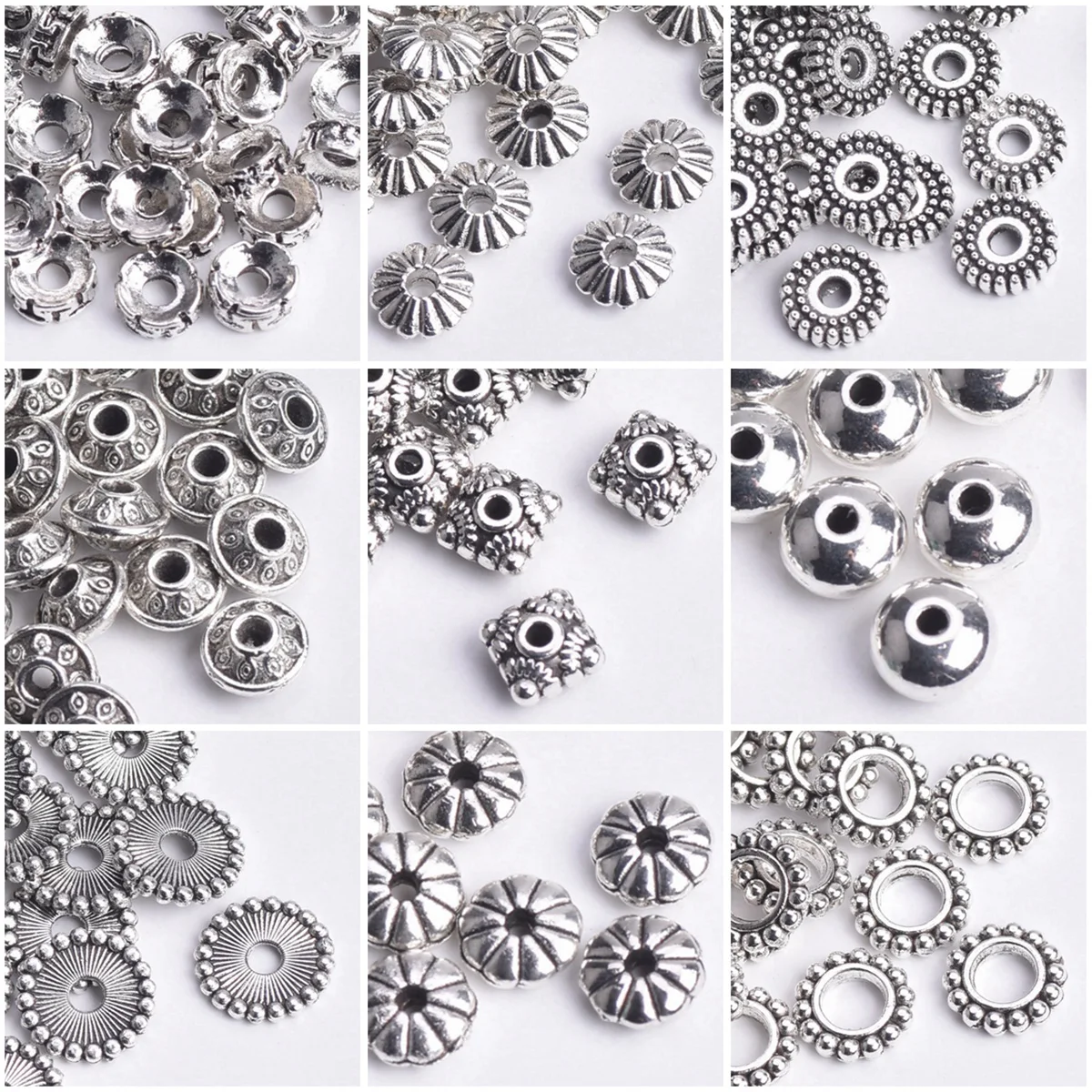 50pcs Tibetan Silver 5mm~11mm Metal Round Shape Loose Spacer Beads Wholesale Lot For Jewelry Making DIY Findings