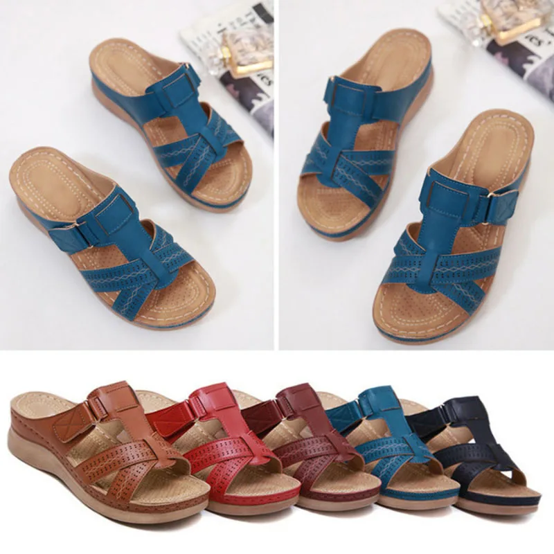 Women Orthopedic Slippers Corrector Walking Wedges Sandals Open Toe Summer Shoes Vintage Low Heels Female Platform Zapato Slides