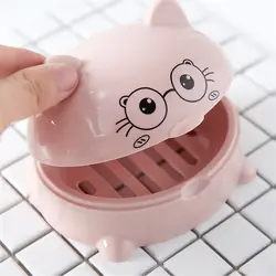 1PC New Cartoon Cat Soap Dish With Cover Portable Cute Shower Soap Box Storage Plate Tray Holder Case Bathroom Accessories