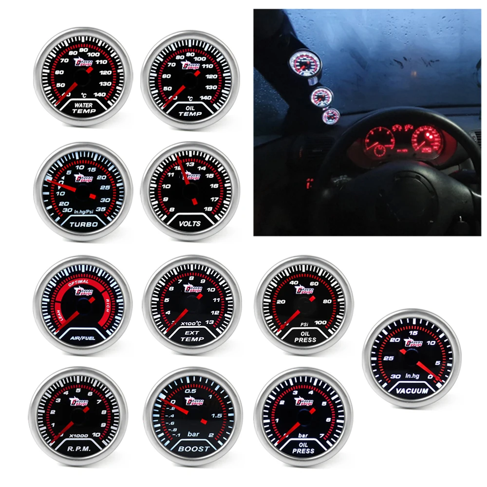 

2" 52mm Car Turbo Boost Gauge Bar Psi Water Temperature Gauge Sensor Oil Temp Oil Press Meter Voltmeter Tachometer