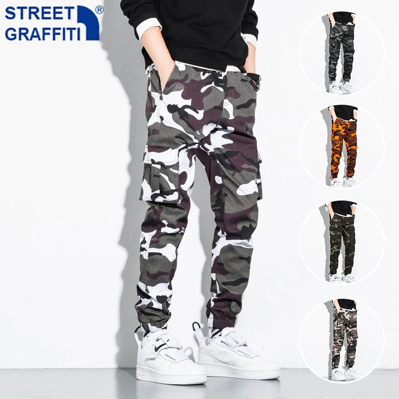 Homens camuflagem jogger calças de carga ao ar livre tático militar calça casual streetwear bolsos calças dos homens algodão tamanho grande 8xl