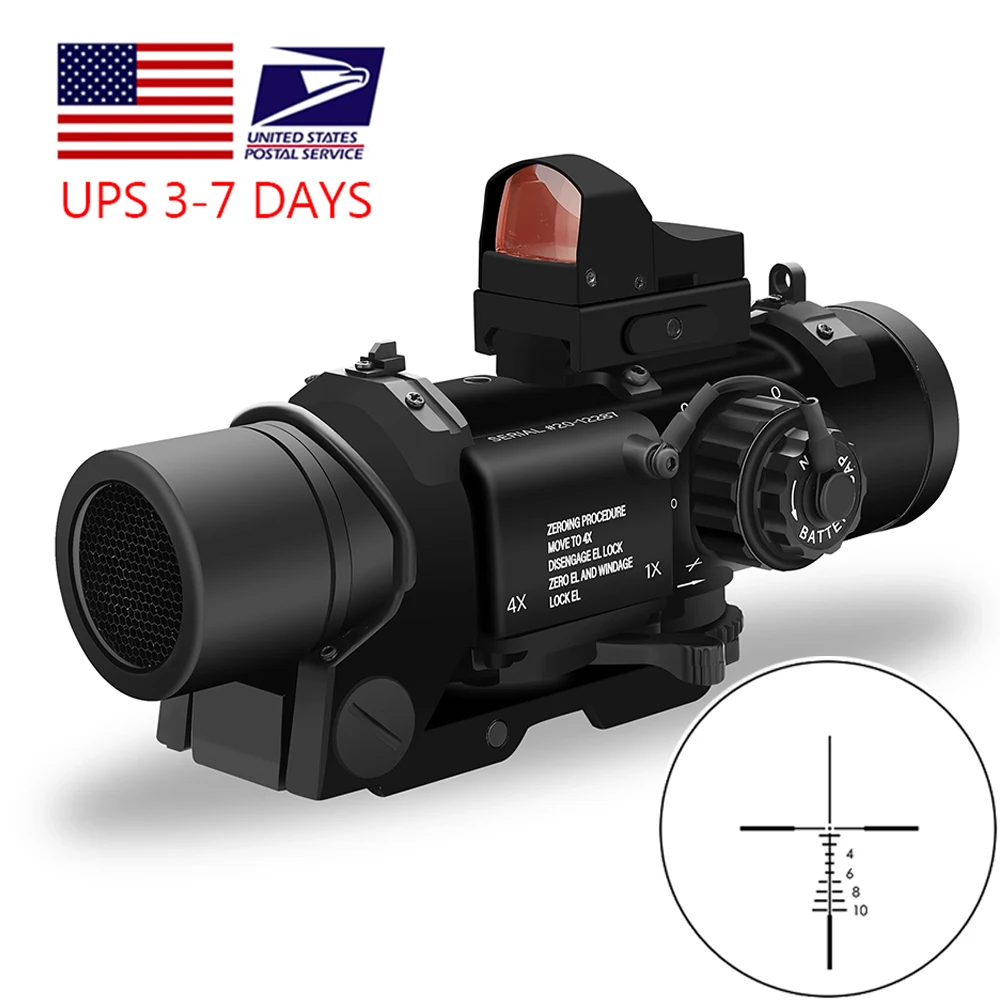 1x-4x Fixed Dual Purpose Scope With Mini Red Dot Scope Red Dot Sight for Rifle Hunting Shooting