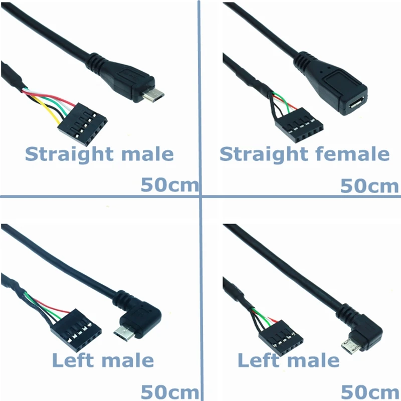 Best Price 90 Degree Elbow Micro USB Male to Female to DuPont 5 pin Female Computer Case Motherboard PC Cable 0.5m