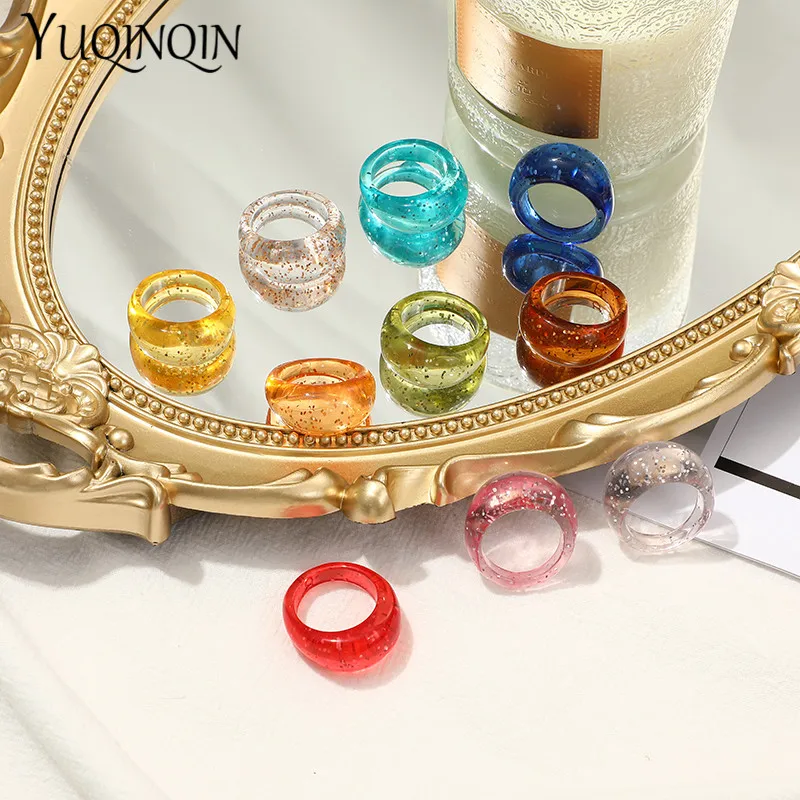 Trendy Transparent Acrylic Finger Ring For Girls Vintage Accessories Sequins Chic Rings Set For Women Minimalist Fashion Jewelry