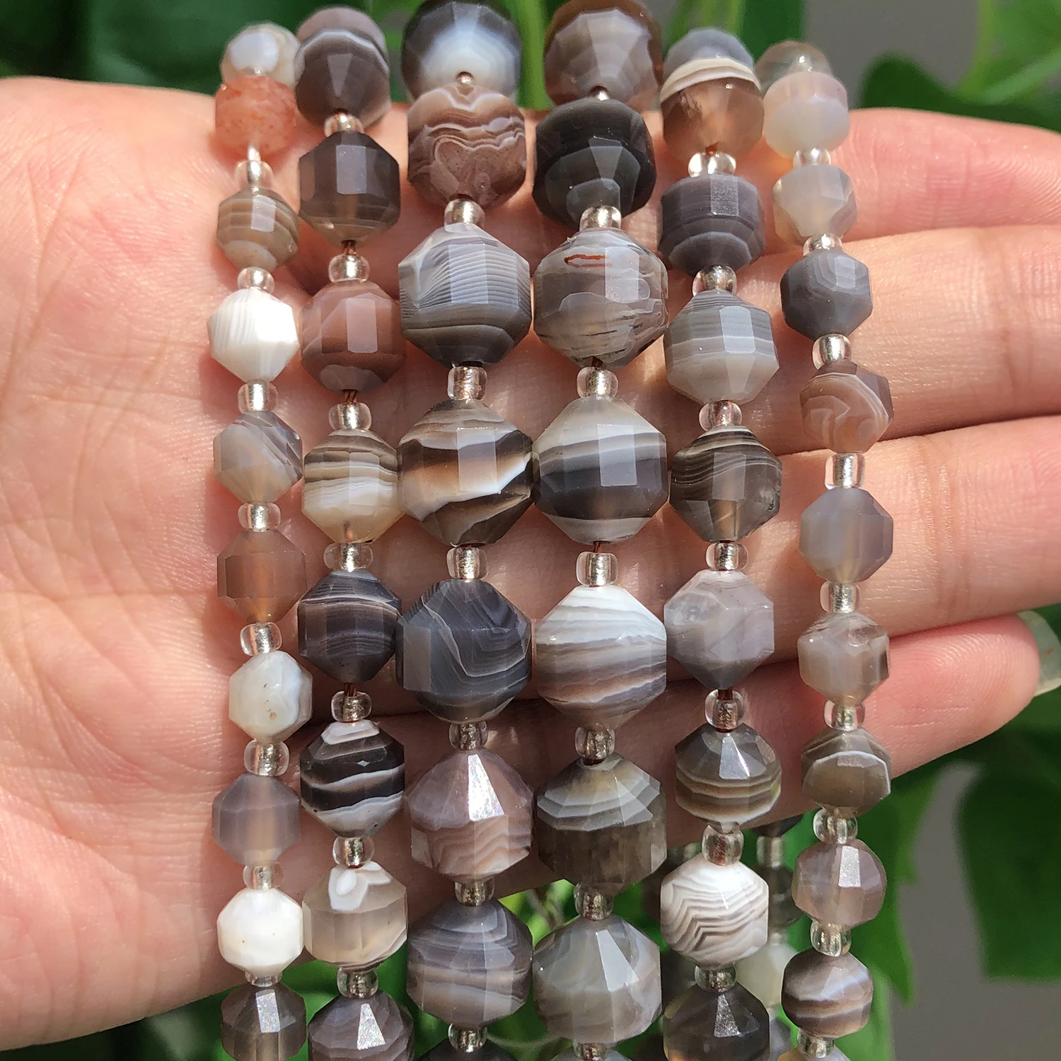 Faceted Botswana Sardonyx Agates Beads Natural Stone Loose Spacer Beads for Jewelry Making DIY Handmade Bracelet Accessories