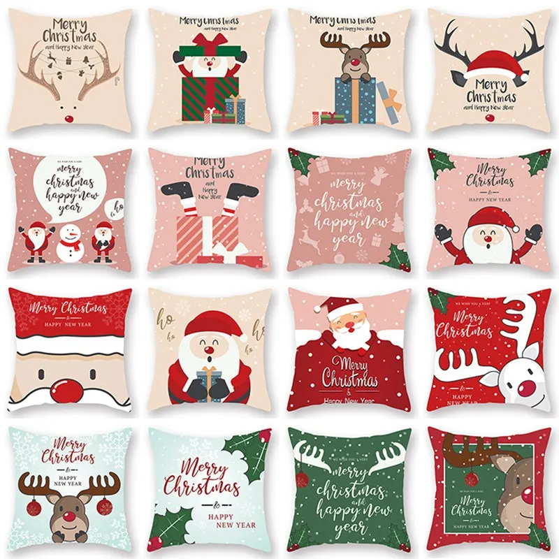 Merry Christmas Cushion Cover Santa Claus Elk Christmas Decoration For Home 2024 Christmas Ornaments Natal Navidad New Year 2023