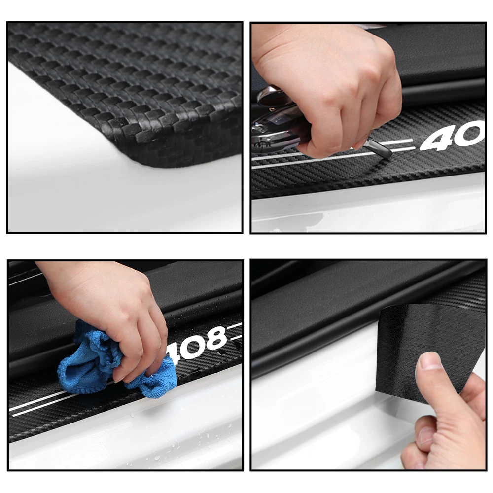 Decor Sticker Protector Strip Car Door Sill Scuff Plate For Peugeot 307 206 308 408 Accessories