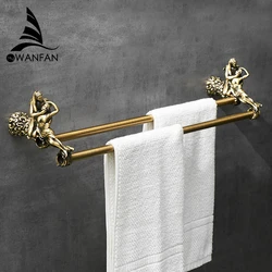 Romantic Bathroom Double Towel Bars Gold/Silver Towel Hanging Rod/Rail Towel Rack Holder Storage Wall Mounted Brass MB-0818B