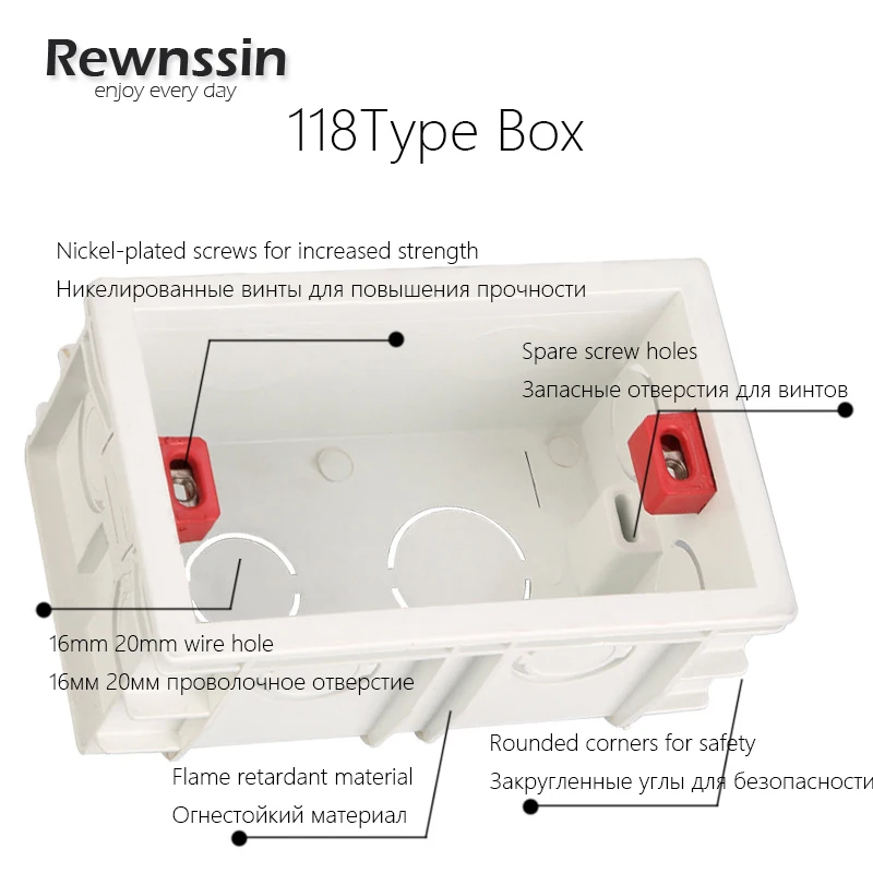 Wall Embedded AU US 120 154 197 Red White Power Socket Switch Cassette Hidden Junction Box Internal Installation Box