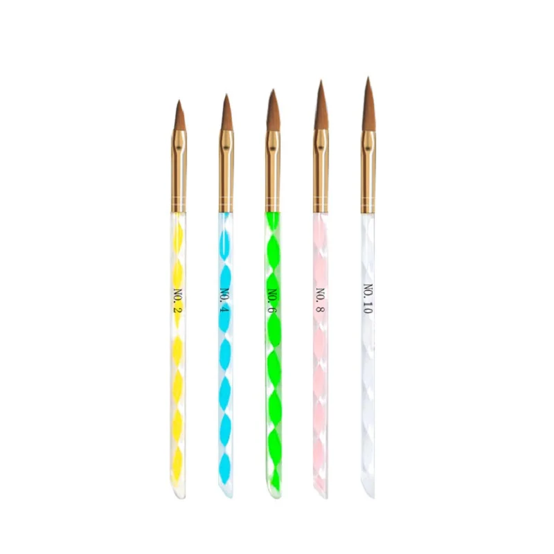 HOTSALE 5Pcs/SET 2#/4#/6#/8#/10#12# Sable Brush Pen Carving Acrylic Nail Art Builder Brush Design for acrylic Nail Brushes Set