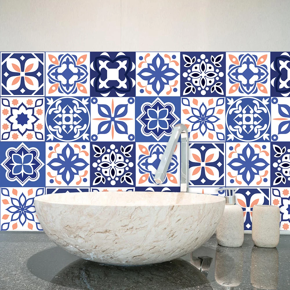 10/15/20cm Mandala Style Matte Surface Tile Sticker Peel & Stick Decoration Film For Tiles /Ground in Kitchen Wardrobe Wallpaper