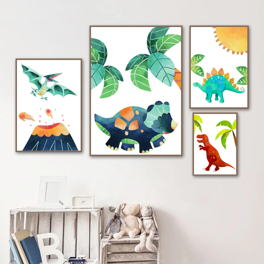 Dinosaur Baby Dino Theme Toddler Wall Art Canvas Painting Posters And Prints Wall Pictures Boys Girls Kids Room Playroom Decor