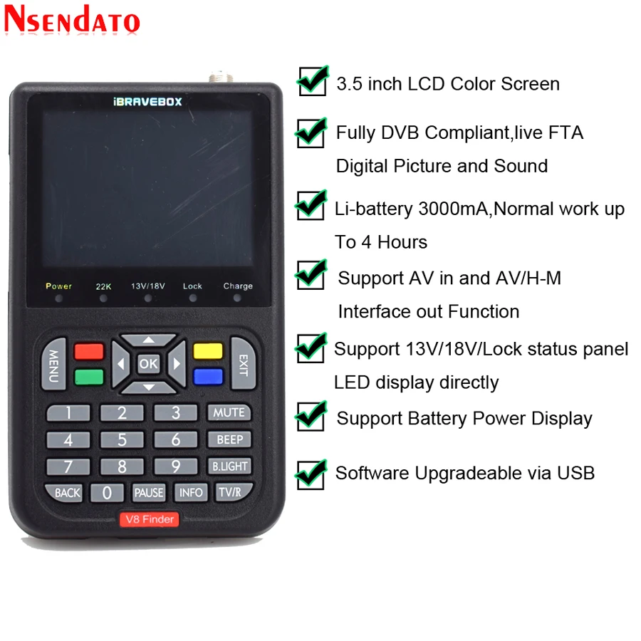 New V8 Finder Digital Satellite Finder 3.5 inch LCD Satellite Finder Digital Satellite Signal Finder Meter Satellite Meter