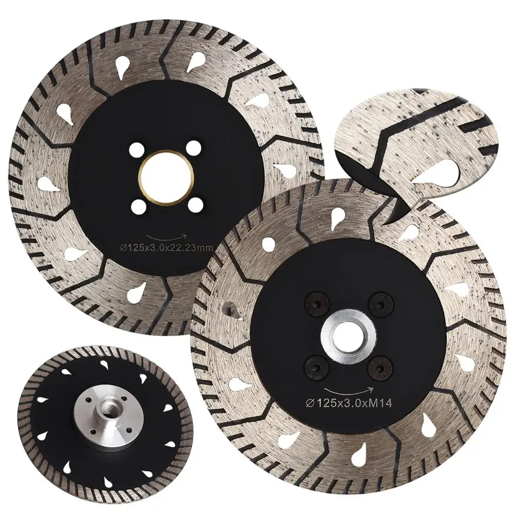 Lâmina de Corte Turbo de Granito, Cortes e Moagem com Design 2 em 1, Mármore e Concreto, Tijolos, M14 ou 5, 8 em 11, Diâmetro 125mm, 150mm