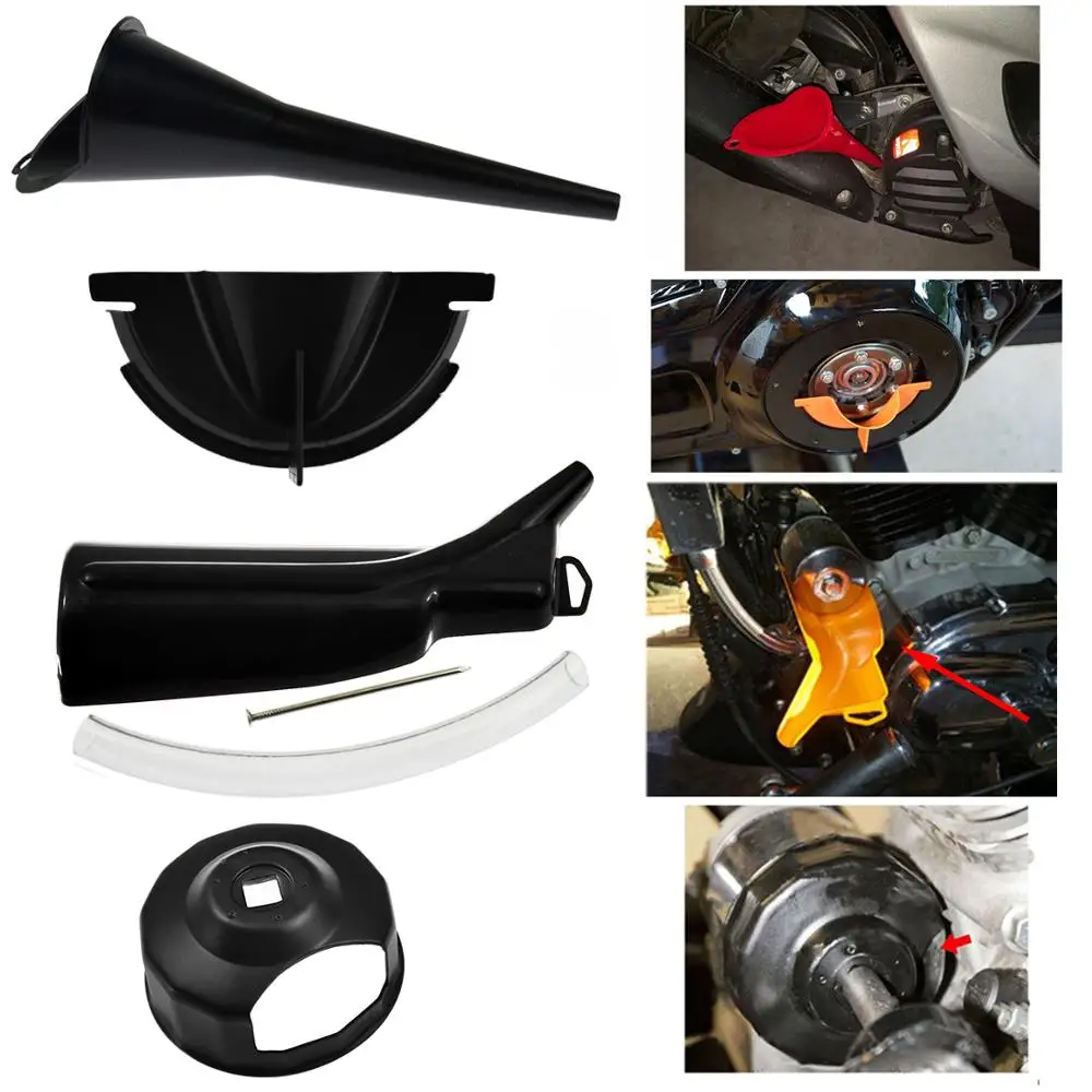 4PCS Motorcycle Crankcase Fill Funnel Primary Case Oil Filter Cap Wrench Funnel Set For Harley Touring Dyna Sportster XL