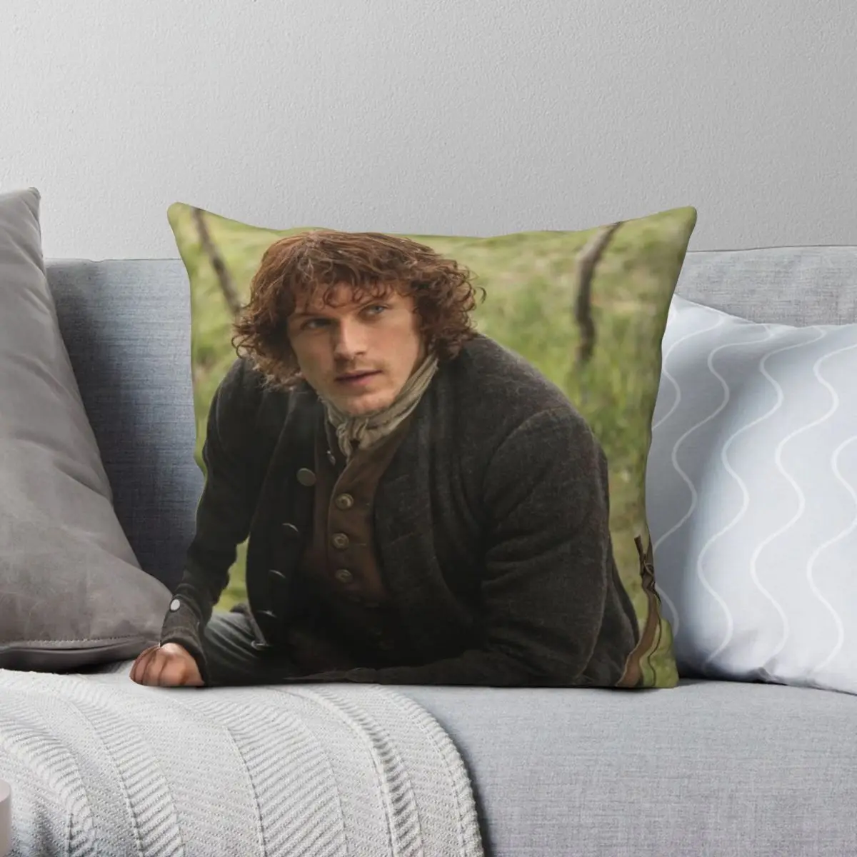 

Jamie Fraser Outlander Pillowcase Polyester Linen Velvet Zip Decor Sofa Seater Cushion Cover