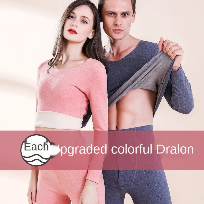 

New Cotton Warm Milled Thermal Undershirts Women Men Long Johns Sets with Round Collar Underwear Suits