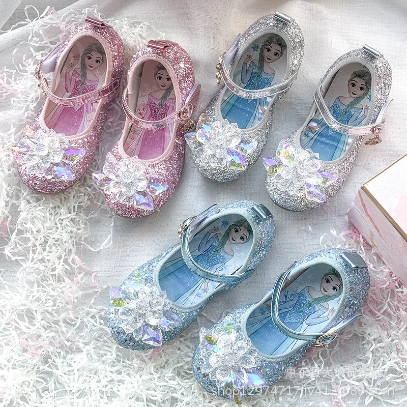 Sandales Disney Elsa pour filles, chaussures de danse princesse, antidérapantes, en cristal, à la mode