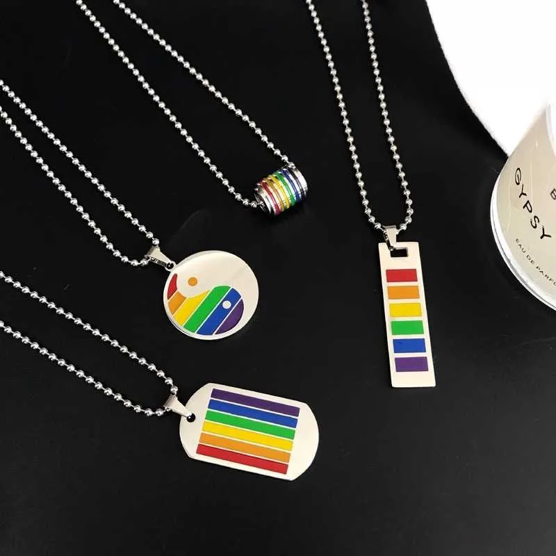 Fashion titanium steel LGBT Rainbow flag necklace simple temperament sunflower Best friend couple pendant holiday party gifts