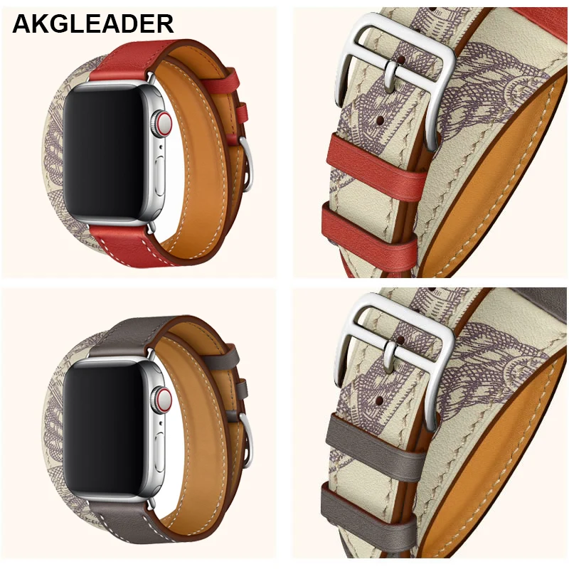 

40/44 мм для Apple Watch Series 7 5 4 3 2 45 мм 41 мм 42 мм 38 мм ремешок для часов двойной тур наручный браслет iwatch Кожаные полосы