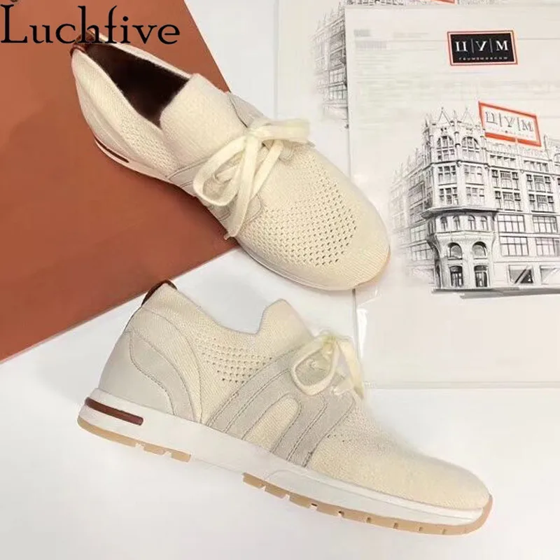 Autumn New Leisure Sneakers Woman Thick Bottom Knitted lace up Flat Casual Shoes Outdoorv Ventilate Run Shoes Women