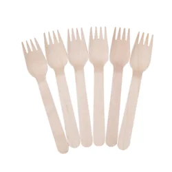 100pcs 16cm Party Use Disposable Wooden Fork Spoon Knife Flatware Wood Cutlery