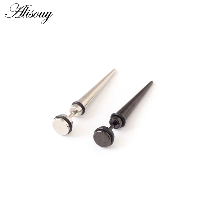 Alisouy Pair 316L Stainless steel HipHop Punk Sharp cone Spike Black Silver color tip Girls Boys Men or Women ear Stud earrings