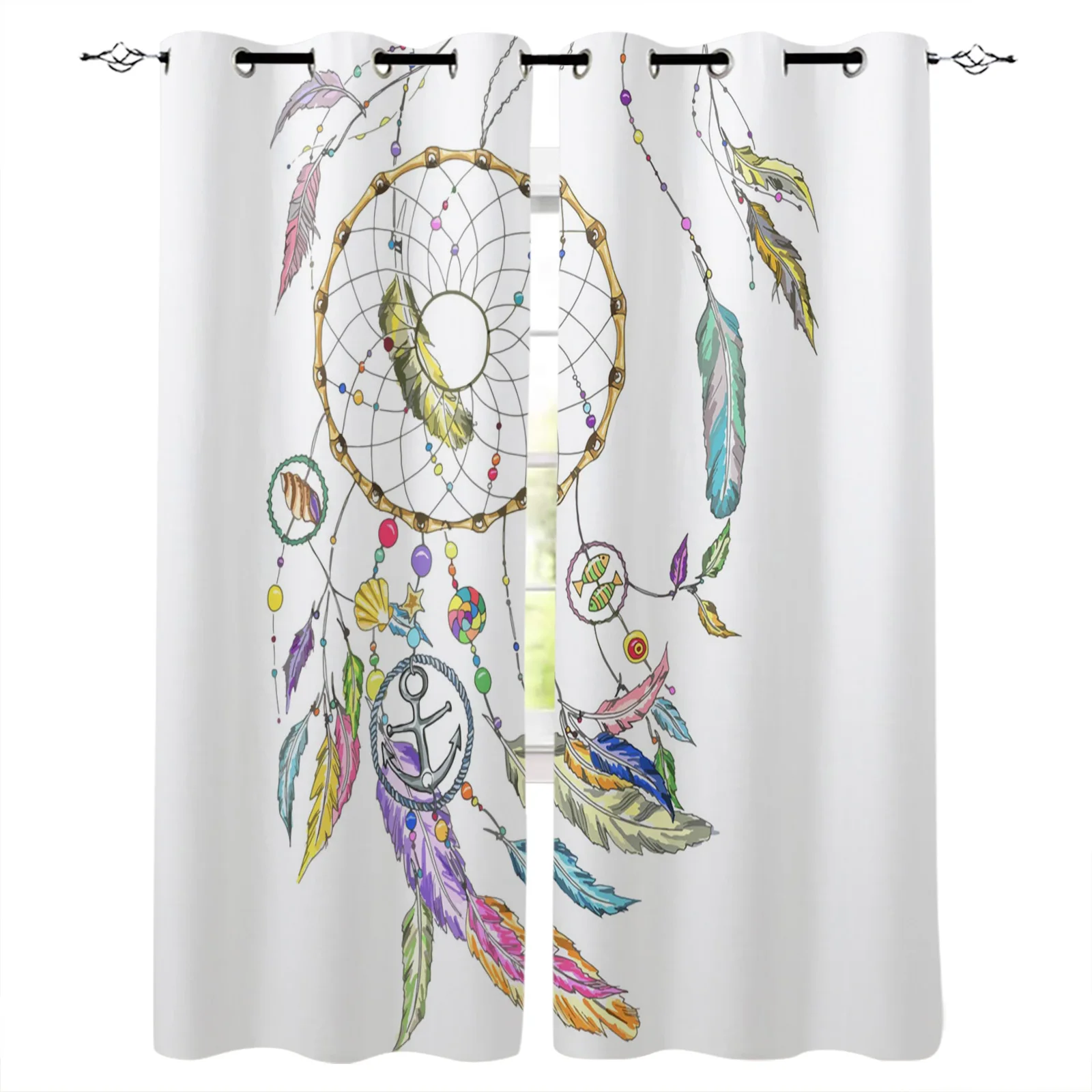 Dream Catcher Feather Line Anchor Window Curtains Home Decor Living Room Curtain Kitchen Draperies Curtains for Bedroom