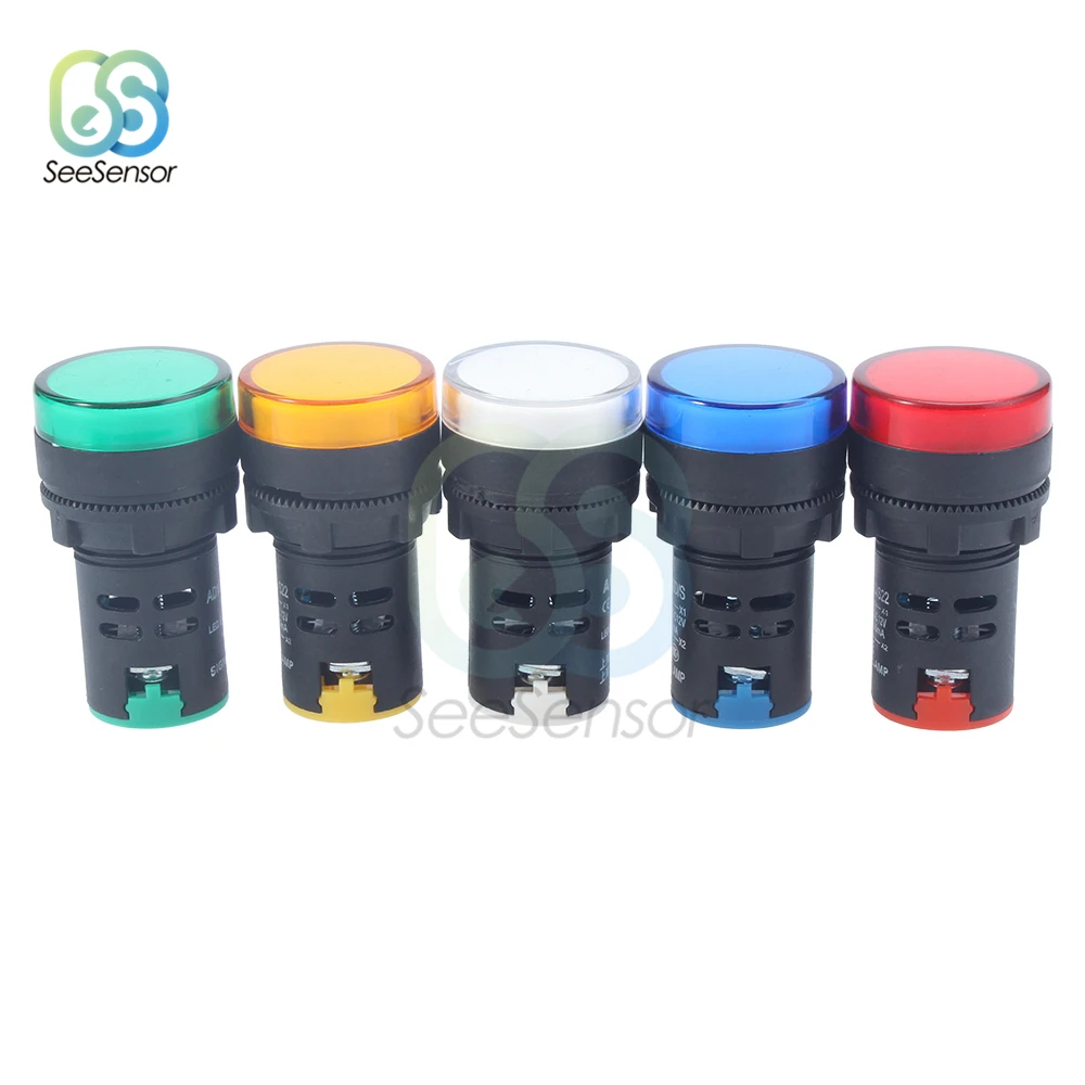 1 pz 12V 24V 110V 220V 380V 22mm montaggio a pannello LED indicatore di potenza lampada spia di segnalazione pilota