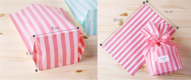 50 Stück 14 x 20 cm gestreifte Taschen für gebackene Kekse, Süßigkeiten, Nougat, Verpackung, Hochzeit, Party, Dekoration, Geschenktüten (ohne Band) – Detail 7